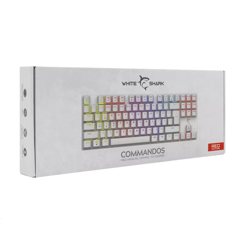 White Shark COMMANDOS Rainbow LED világítós angol kiosztású MECHANIKUS fehér gamer billentyűzet, red switch (WS GK-2106W/R-US)