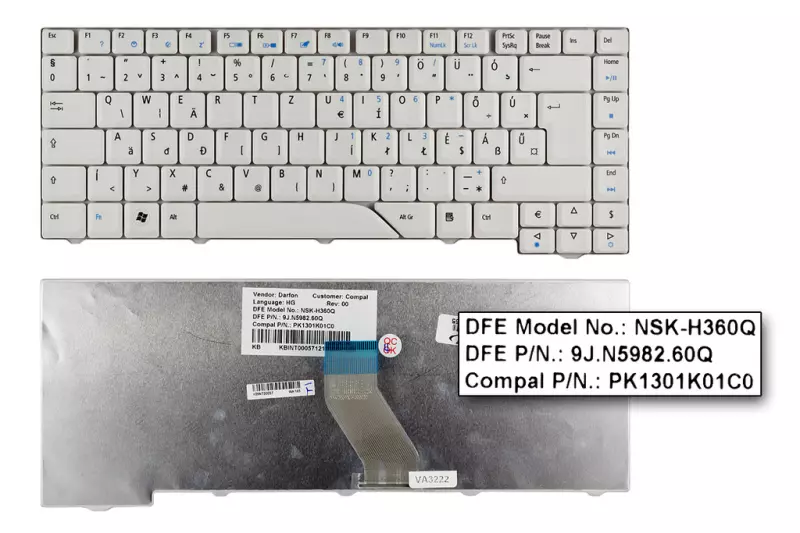 Acer Aspire 4720 fehér magyar laptop billentyűzet