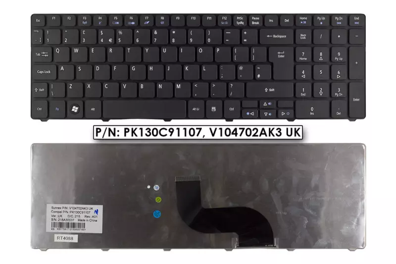 Acer Aspire 5410, 5733, 5738, 5810 gyári új angol matt fekete billentyűzet, V104730AK3 UK