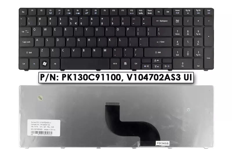 Acer eMachines E732 fekete US angol laptop billentyűzet