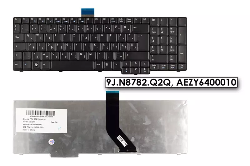 Acer Aspire 7520, 7720, 8920, 9300, 9400 gyári új magyar matt fekete billentyűzet (9J.N8782.Q, AEZY6400010)