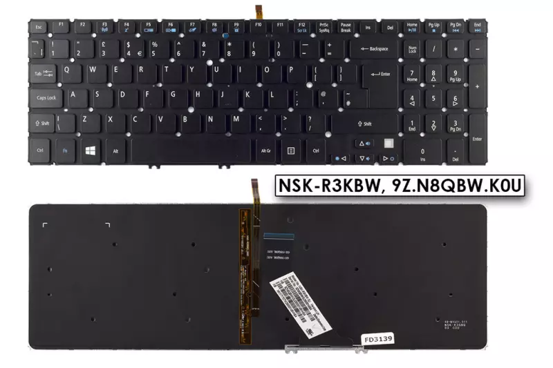 Acer Aspire M5-581T Gyári új UK angol világítós billentyűzet, NSK-R3KBW