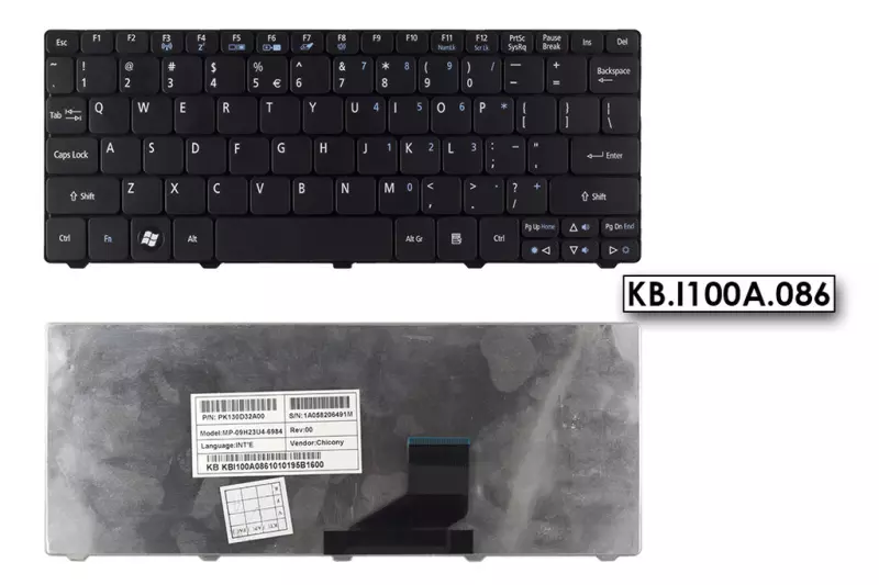 Acer Aspire One 521, D270, E100 gyári új angol fekete billentyűzet (KB.I100A.086)