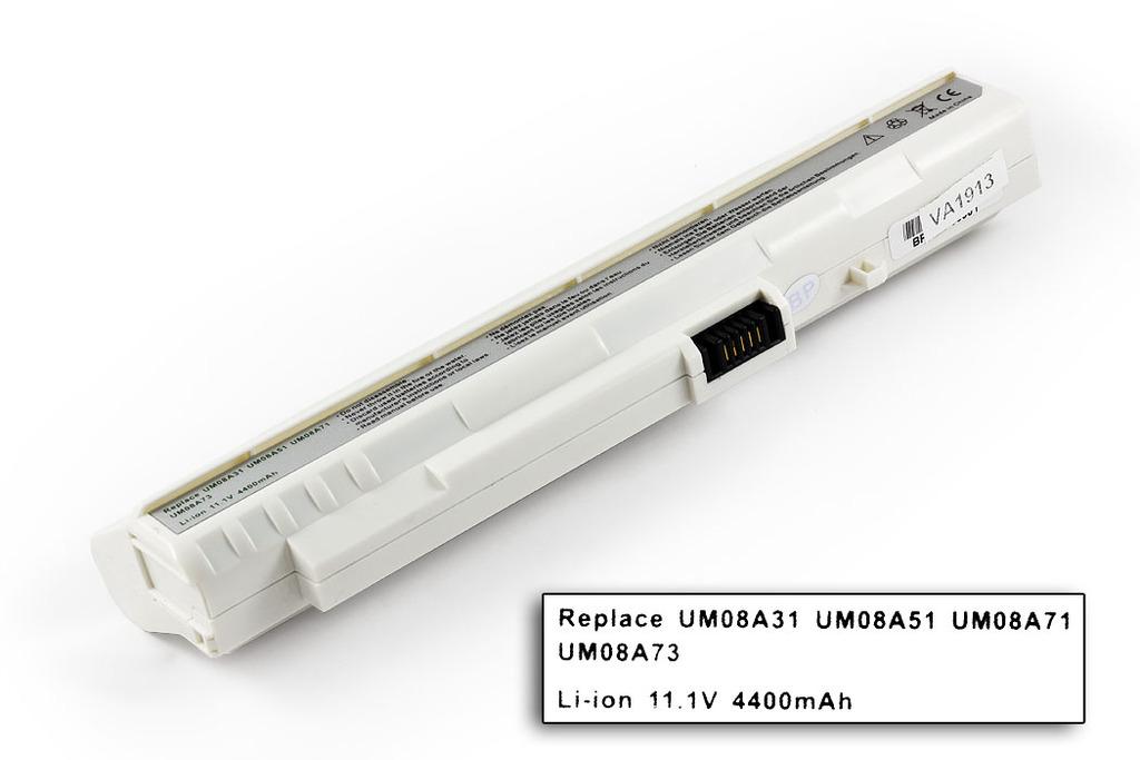 Acer Aspire ONE A110, A150, ZG5 helyettesítő új 6 cellás fehér akkumulátor (UM08A71)