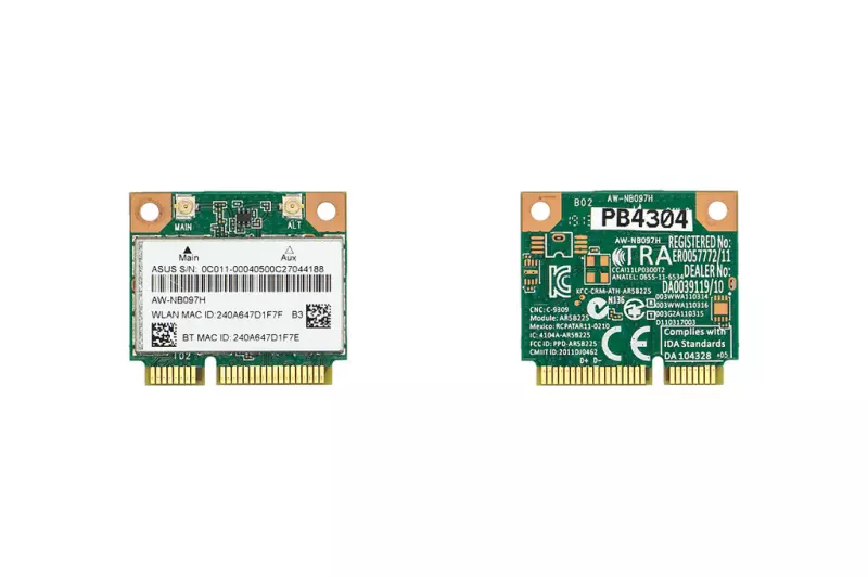 Asus K43, K53, K73, K93 használt Mini PCI-e (half) WiFi 802.11B/G/N és Bluetooth 4.0 kártya, AW-NB097H, 0C011-00040500