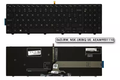 Dell Inspiron 3542, 3550, 5555, 5748 gyári új fekete UK angol háttér-világításos billentyűzet (06DJRW, NSK-LR0BQ U0, AEAM9E01110)