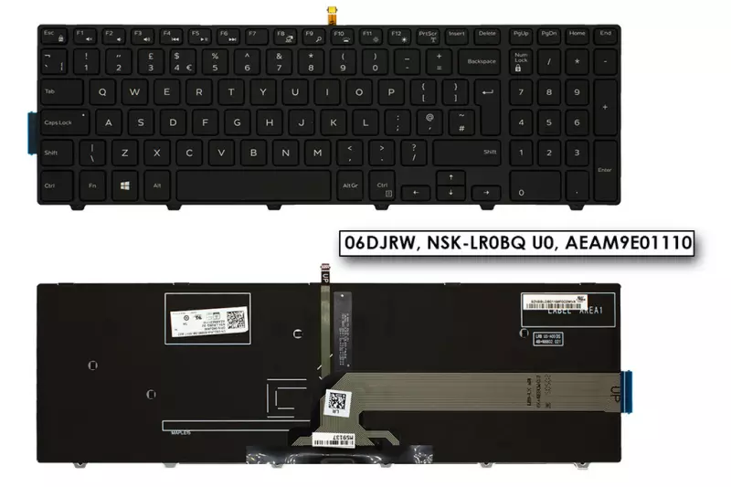 Dell Inspiron 3542, 3550, 5555, 5748 UK ANGOL háttér-világításos laptop billentyűzet (06DJRW, NSK-LR0BQ U0, AEAM9E01110)