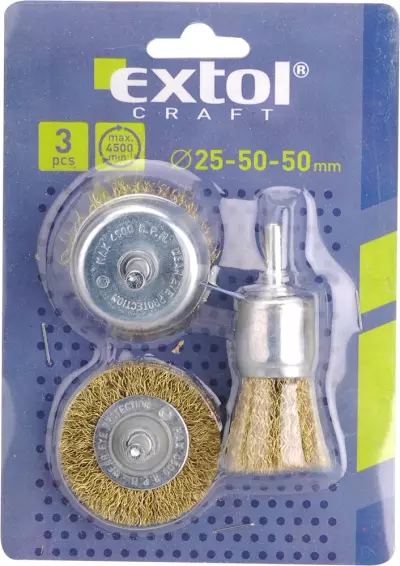 EXTOL® Craft drótcsiszoló körkefe fazékkefe készlet, 6mm-es csap, fúróba fogható, max 4500 ford/perc (1832)