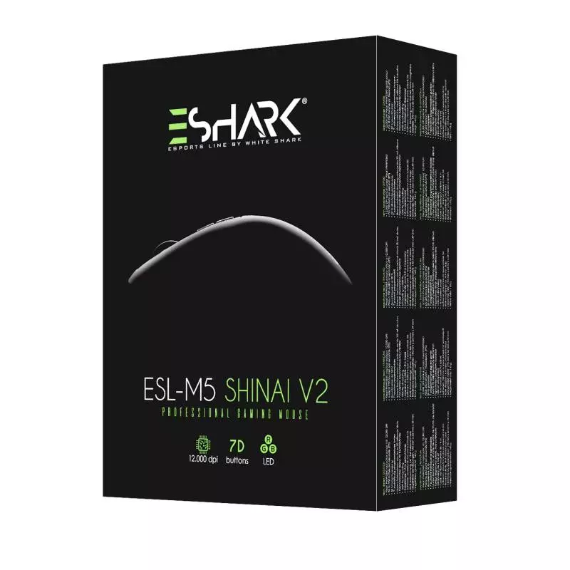 eSHARK SHINAI-V2 RGB LED Világítós Esport Játék Egér, 12.000 DPI, Fekete (ESL-M5)