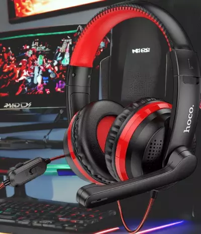 hoco. W103 Magic Tour fekete-piros vezetékes gamer headset, fejhallgató (W103)
