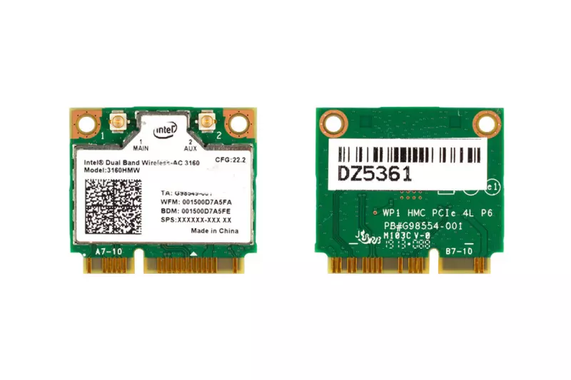 Intel Dual Band Wireless-AC 3160 gyári új Half Mini PCI-e WiFi 802.11ac (max 433 Mbps) + Bluetooth 4.0 kártya (3160HMW)