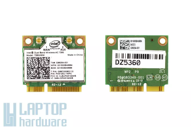 Intel Dual Band Wireless-AC 7260 használt Mini (half) PCI-e WiFi + Bluetooth 4.0 kártya (7260HMW)
