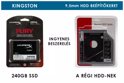 Kingston HyperX Fury 240GB SSD meghajtó (SHFS37A/240G)  + 9,5mm-es a DVD meghajtó helyére beépíthető winchester beépítő keret | 3 év garancia! | Ingyenes beszereléssel!