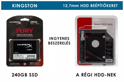 Kingston HyperX Fury 240GB SSD meghajtó (SV300S37A/240G) + 12,7mm-es a DVD meghajtó helyére beépíthető winchester beépítő keret | 3 év garancia! | Ingyenes beszereléssel!