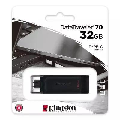 Kingston 32GB USB3.2 USB-C (Type-C) pendrive, DataTraveler 70 (DT70/32GB)