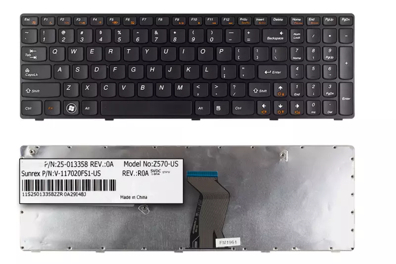 Lenovo Ideapad B570, V570, Z570 gyári új US angol fekete keretes billentyűzet, 25-013358