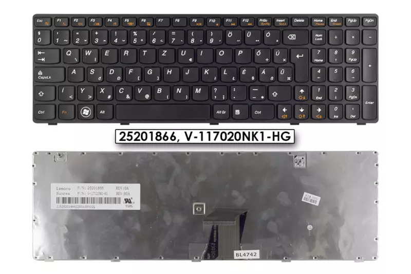 Lenovo IdeaPad G580, G585 gyári új magyar, fekete keretes billentyűzet (25201836, 25206679)