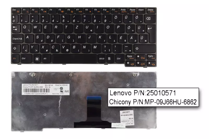 Lenovo IdeaPad S205, U160, U165 gyári új magyar fekete billentyűzet (25010571)