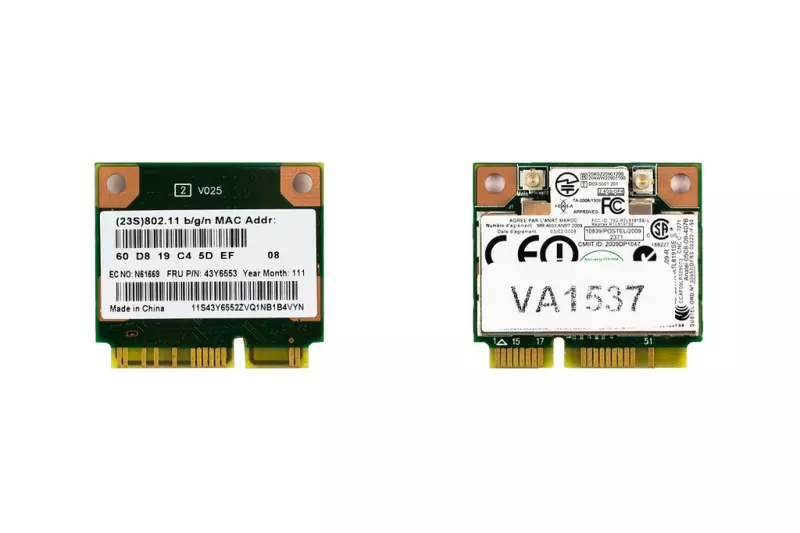 Lenovo ThinkPad Realtek RTL8191SE gyári új Mini PCI-e (half) WiFi kártya (FRU 43Y6553)
