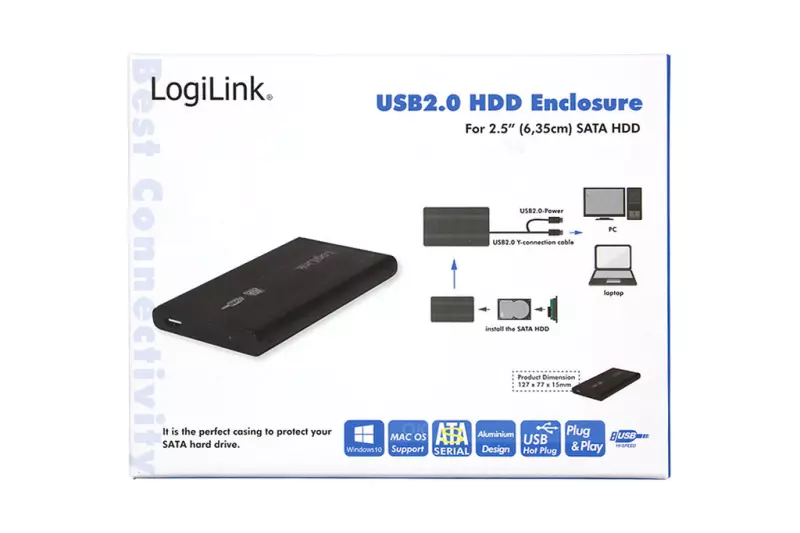 LogiLink 2.5 inch SATA-USB külső winchester keret (fekete) (UA0041B)