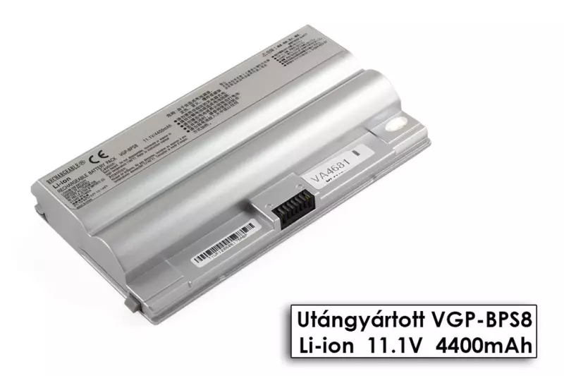 Sony Vaio VGN-LB15, VGN-FZ11, VGN-FZ140E helyettesítő új 6 cellás ezüst akkumulátor (VGP-BPS8)