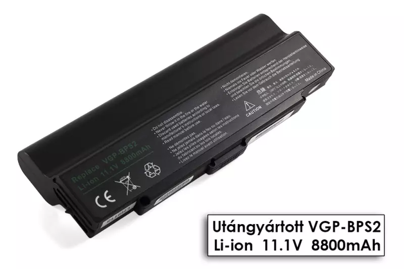 Sony Vaio VGN-S, VGN-CR, VGN-FT helyettesítő új 12 cellás fekete akkumulátor (VGP-BPS2, VGP-BPL2)