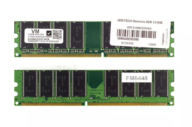 Veritech gyári új 512MB DDR 400MHz Desktop RAM (D1400L512F-MTB)