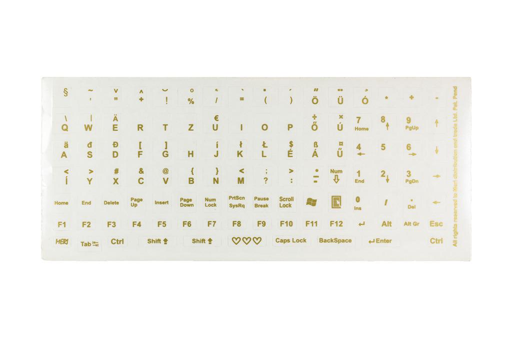 Világító billentyűzet matrica átlátszó alapon arany betű