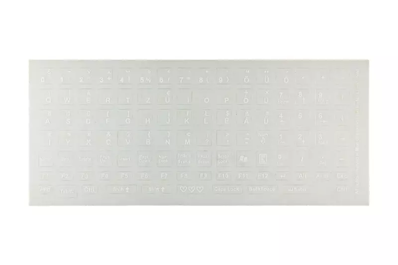 Világító billentyűzet matrica átlátszó alapon fehér betű