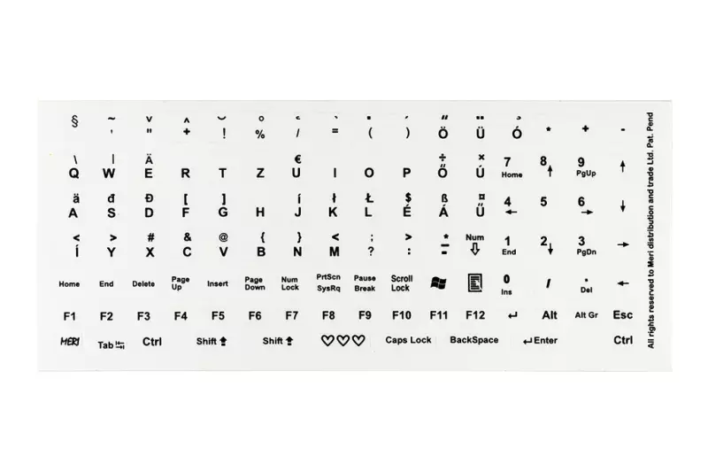 Világító billentyűzet matrica átlátszó alapon fekete betű